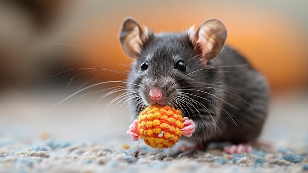 Rat speelt met een bal garen