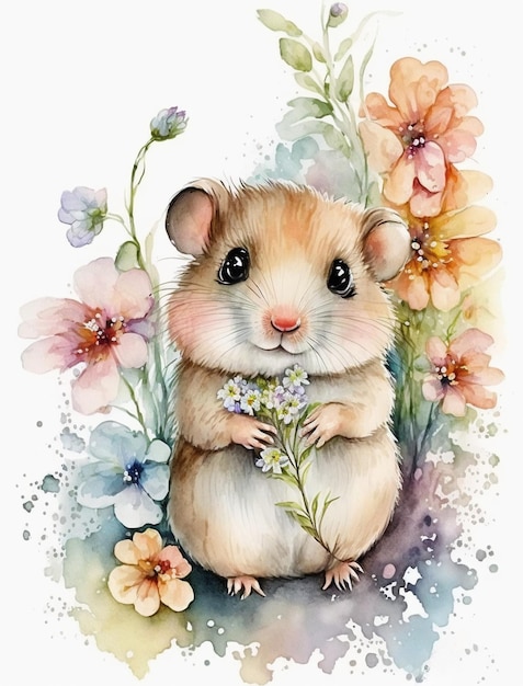 Premium AI Image | Rat Watercolor Illustration