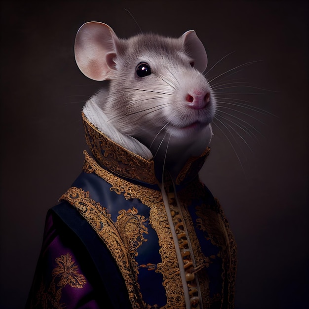 Photo a rat wearing a fancy dress and a gold jacket.