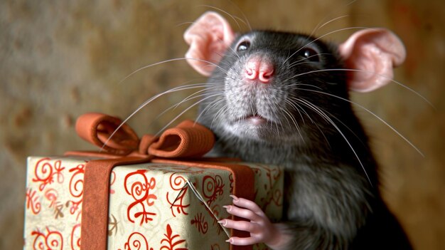 rat with gift boxs