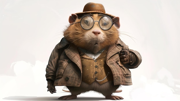 Photo a rat with glasses and a hat with a hat on