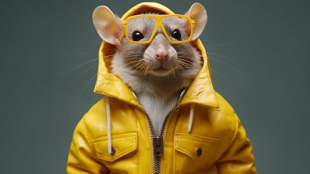 Photo a rat in a yellow jacket with a yellow jacket