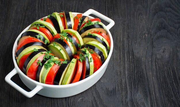 Ratatouille on a dark wooden