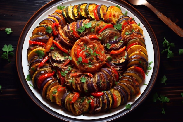 Ratatouille Dish Served on Plate Top View