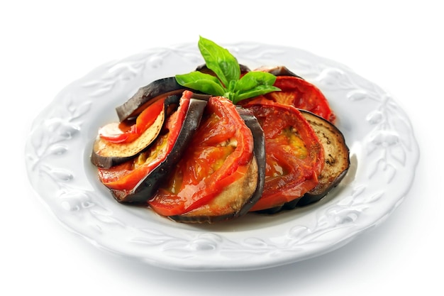 Ratatouille on plate isolated on white