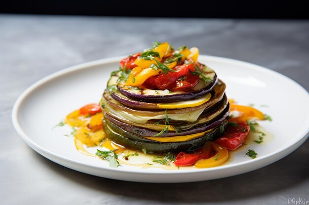 Ratatouille on round white dish