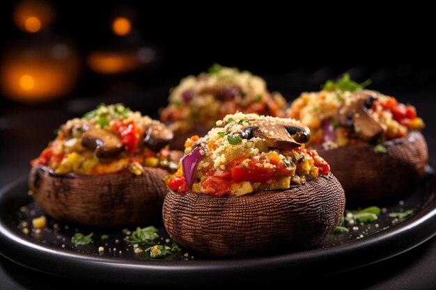 Photo ratatouille stuffed portobello mushrooms with