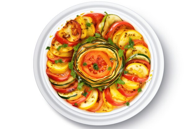 Ratatouille On White Smooth Round Plate On Isolated Transparent Background French Dish