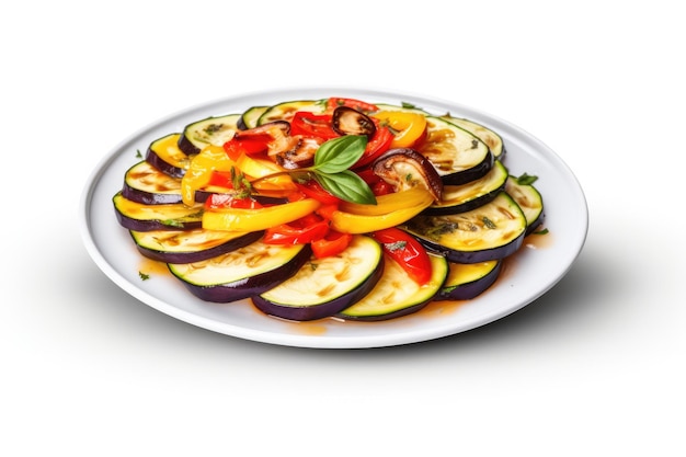 Ratatouille On White Smooth Round Plate On Isolated Transparent Background French Dish