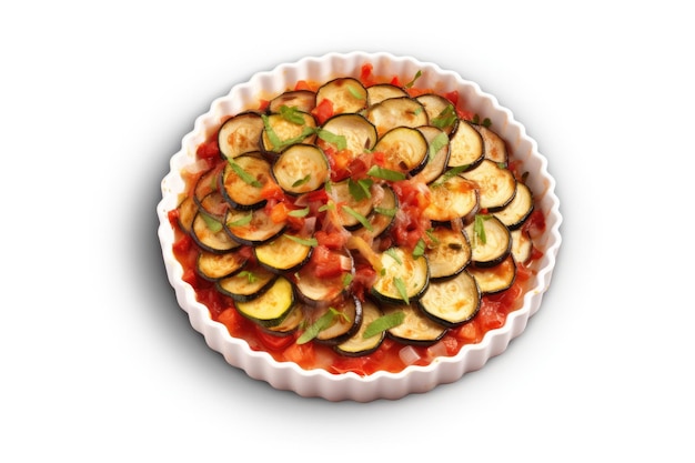 Ratatouille On White Smooth Round Plate On Isolated Transparent Background French Dish