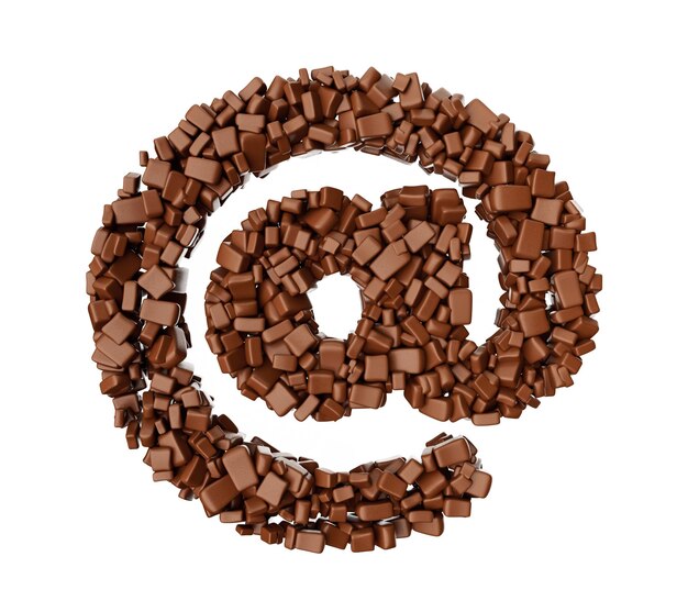 At the rate sign symbol made of chocolate Chunks Chocolate Pieces Alphabet letter 3d illustration