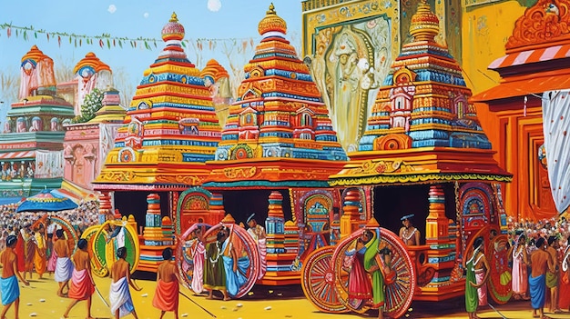 Ratha Yatra Hindu religious festival Sacred chariots of the deities AI generated