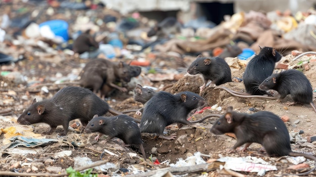 ネズミに満ちたゴミ捨て場 害虫の繁殖地