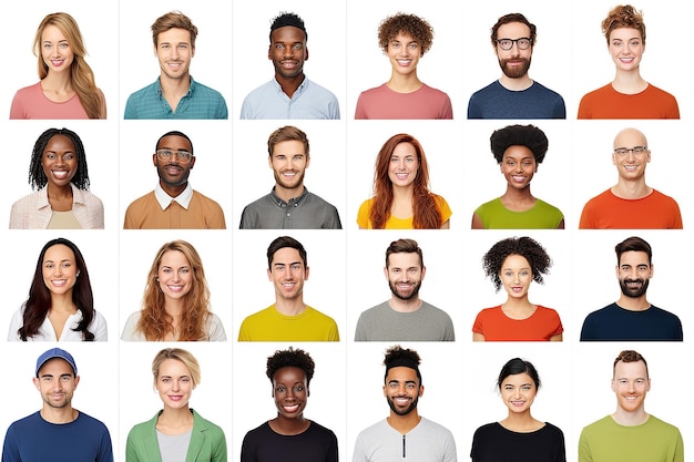 A rational collage desigh of faces of people of different race each one on white background