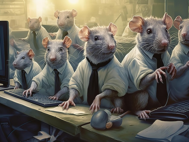 Photo rats on office working wall street rat race concept ai generated