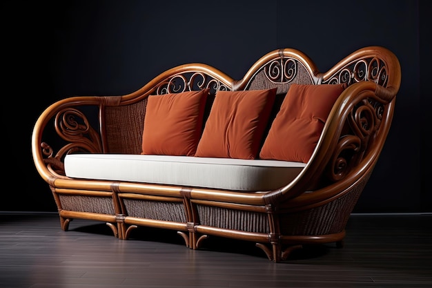 Rattan Sofa with Synthetic Leather