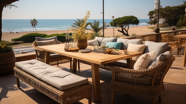 Rattan tafel voor buiten het strand