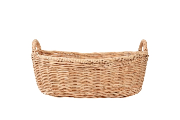 Rattan wicker basket isolated on white background. Picnic basket