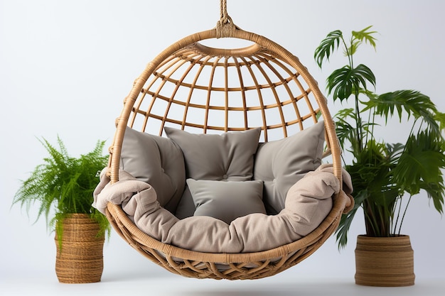 Rattan Wicker Garden Swing Chair with a Pillow Isolated