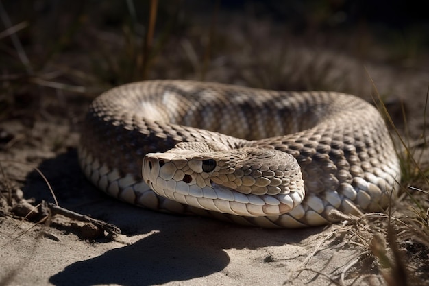 Rattlesnake basking in the su