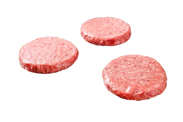 Rauw gemalen vlees kotelet gehakt rundvlees Burger pasteitjes geïsoleerd op een witte achtergrond