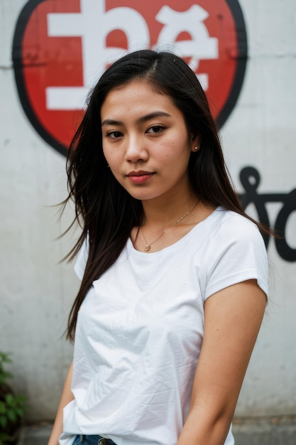 Rauw portret van een schattige vrouw die poseert in een wit T-shirt Outdoor stockfotografie NYC fotosessie