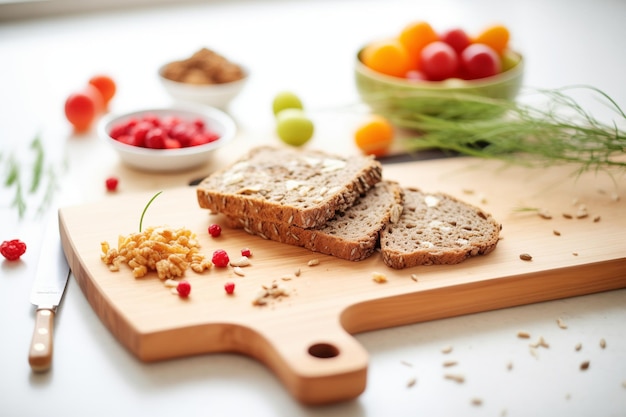 Foto rauw volkorenbrood op een houten plank