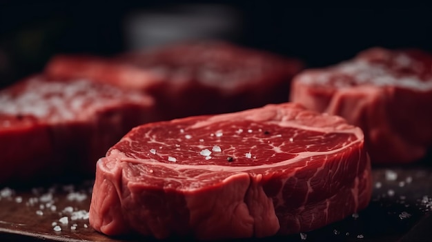 Rauwe Gemarmerde Entrecote Biefstuk Op Houten Snijplank Entrecote Biefstuk Bovenaanzicht AI gegenereerd