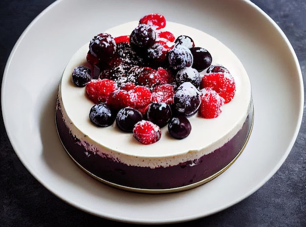 Rauwe glutenvrije nobake-dessert Veganistische vanille bosbessen cheesecake tegen witte achtergrond Zoet gezond voedsel