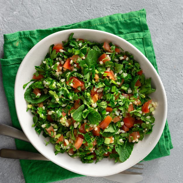 Rauwe ingrediënten koken sla tabouli Gezond voedsel