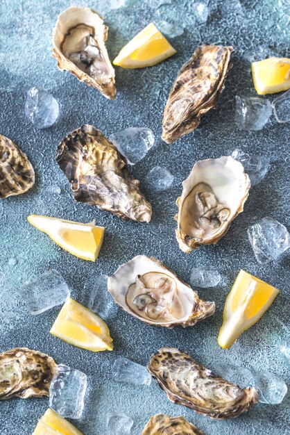 Rauwe oesters op grijs