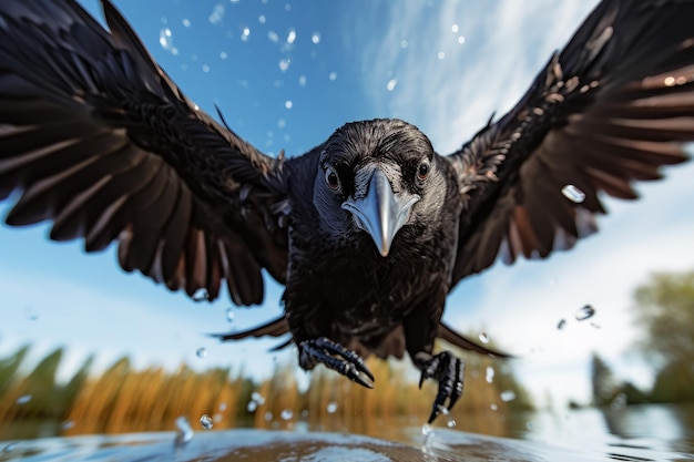 Foto vola uccello corvo genera ai