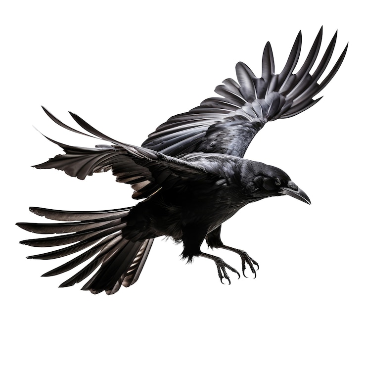 Photo raven in flight isolated on white background