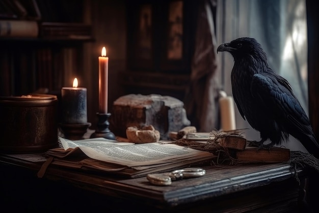 Raven op boek Dode horror geest Generate Ai