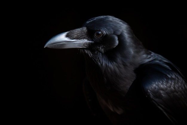 Raven peering over to you in a dark background