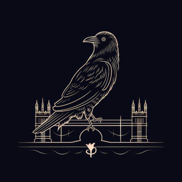 Photo raven's reign tower of london logo transformed into a striking single line outline illustration on
