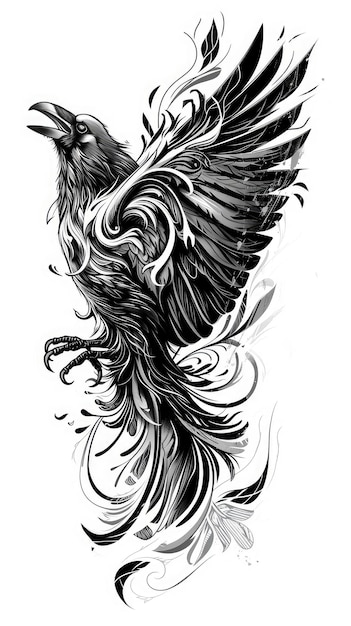 Raven tattoo flash AI generated Image