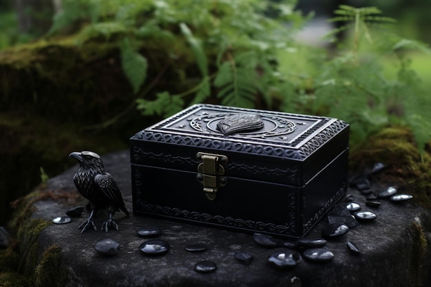 Photo ravens revelation black open gift box photo