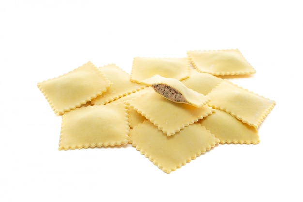 Ravioli pasta with meat isolated on white