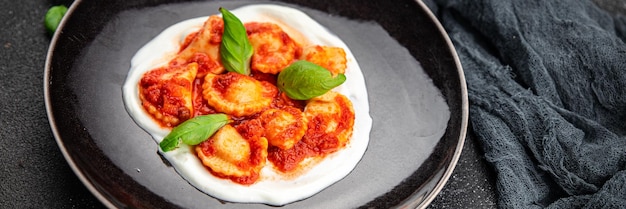 ravioli seafood tomato sauce italian food second course meal food snack on the table copy space