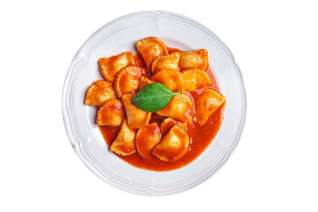 ravioli vis gevulde pasta tomatensaus vers gerecht gezonde maaltijd eten snack dieet op tafel
