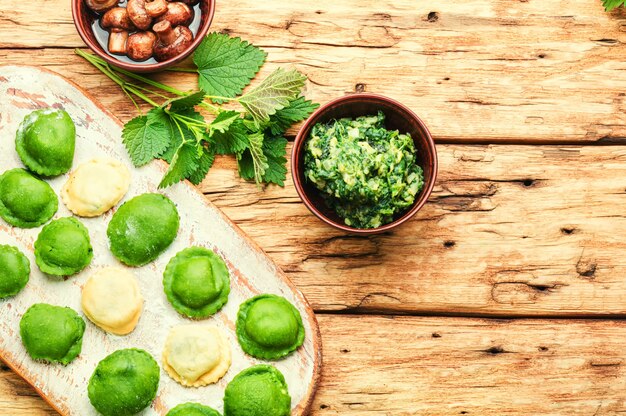 Ravioli with nettle.