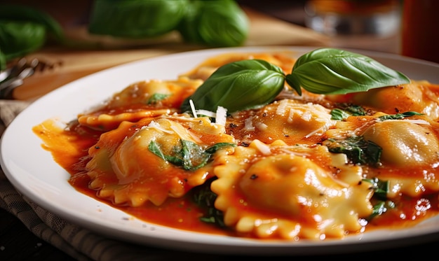 Ravioli with tomato sauce Italian food concept generative AI