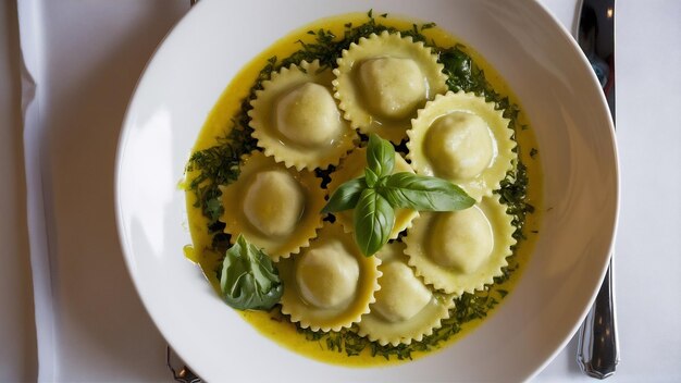 Photo raviolli with green on the table