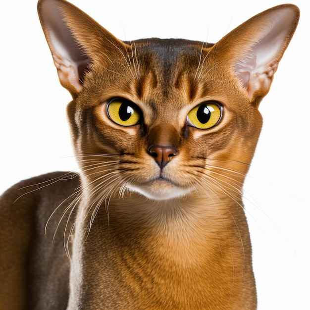 Ravishing adorable abyssinian cat portrait on white isolated background