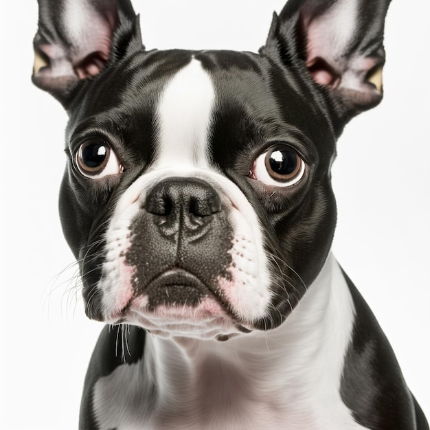 Ravishing adorable boston terrier portrait with white isolated background