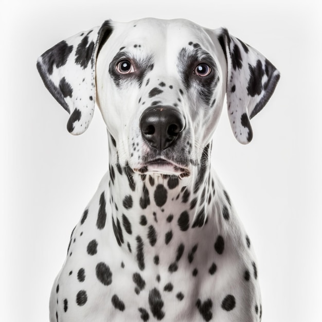 Ravishing adorable dalmatian dog portrait on white isolated background