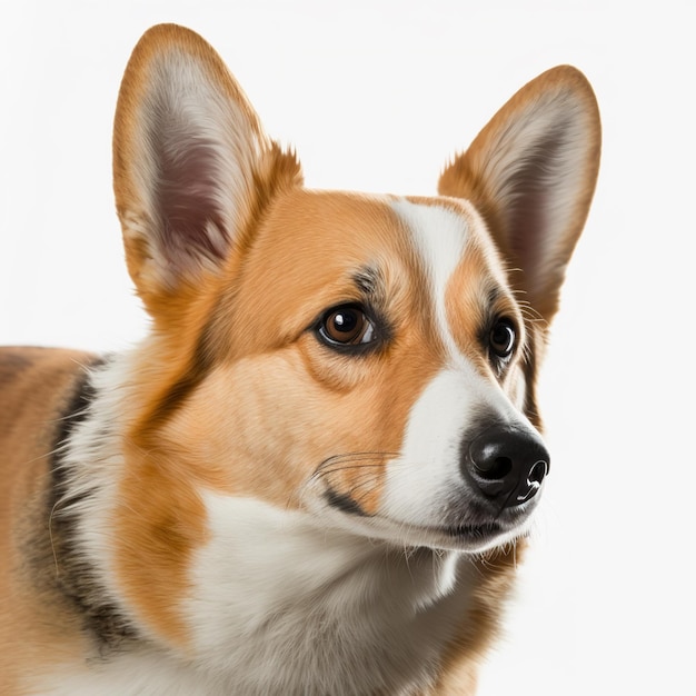 孤立した背景に魅惑的な愛らしいペンブローク ウェルシュ ・ コーギー犬の肖像画