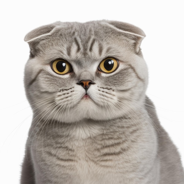 Ravishing adorable scottish fold cat portrait on white isolated background