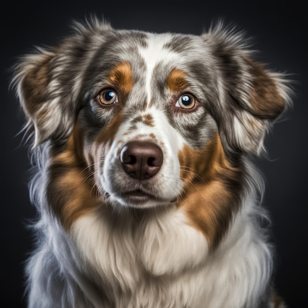 Ravishing Australian shepherd studio portrait in black isolated background